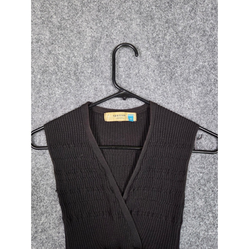 Sparrow Knit Maxi Dress Womens XS Black Ruffle‎ Tiered V-Neck Sleeveless Ribbed